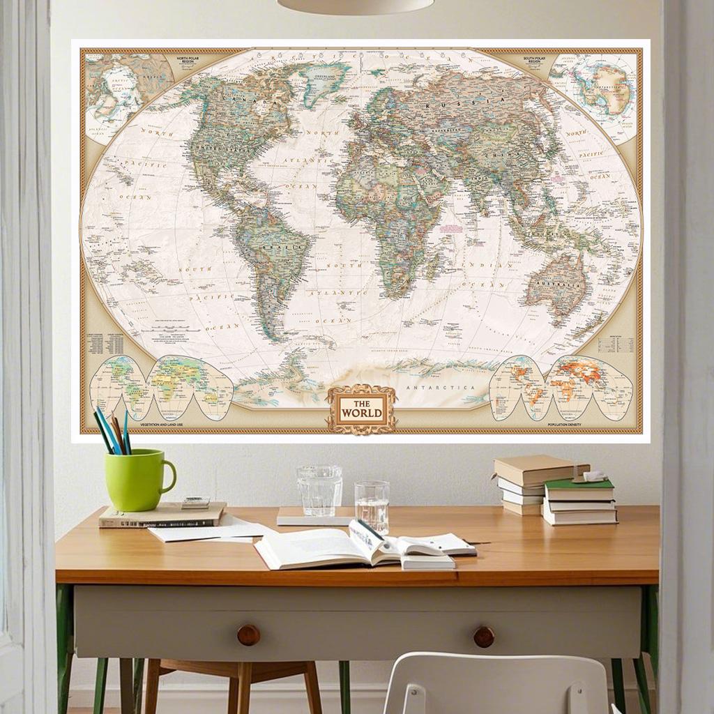 24*36 дюймов/18*29 дюймов Винтажная карта мира Картина Ретро настенное искусство Плакат Школьные принадлежности Украшения дома, Туризм/образовательные принадлежности