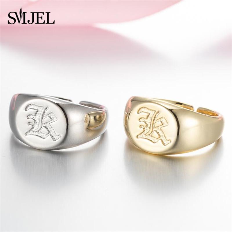 SMJEL Gothic Initial Letter Rings Silver Color Ancient Old English Rings Alphabet Personalize Jewelry Family Christmas Gifts