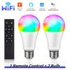 Tuya WiFi LED Light Bulbs 85-265V 12W 15W 18W E27 Alexa Lamp RF 2.4G Remote Google Home Voice Control Colorful Home Lighting