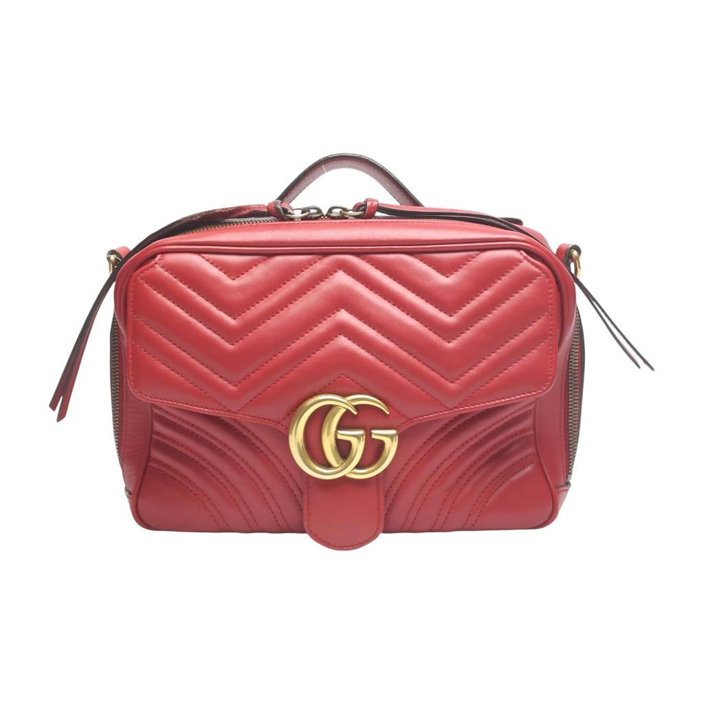 GUCCI GG Marmont cross body sling bag Cowhide Red Women 498100 Used