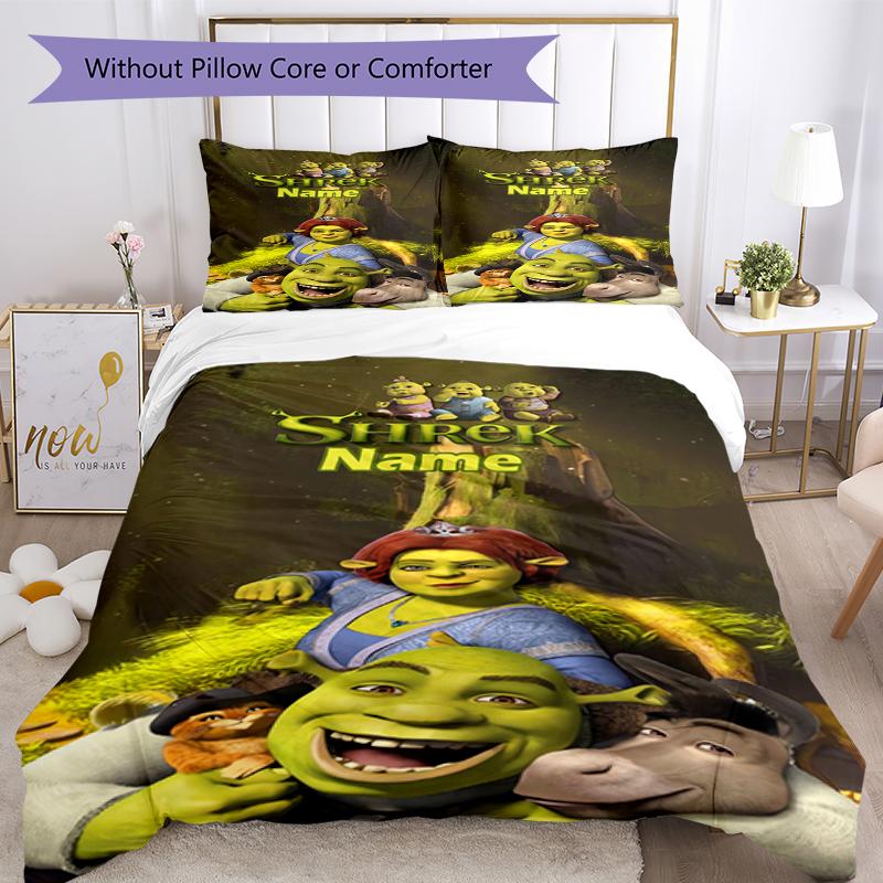 3pcs Custom Name Shrek Bedding Set Duvet Cover Closure Includes 1 Duvet Cover & 2 Pillowcases, Soft and Comfortable for All Seasons.