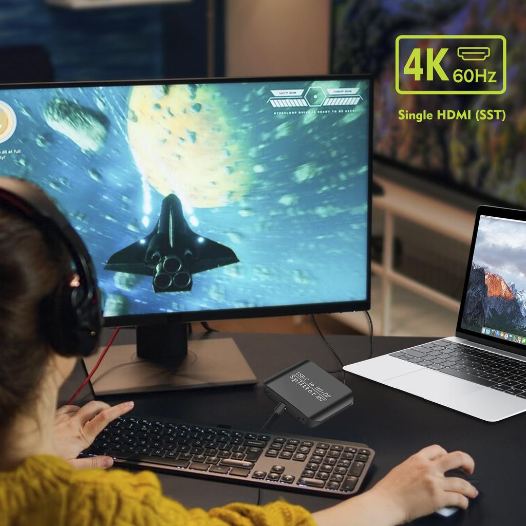 Разветвитель Type-C на HDMI+DP 1x2 для ноутбука MST Дисплей на два экрана Один вход два выхода