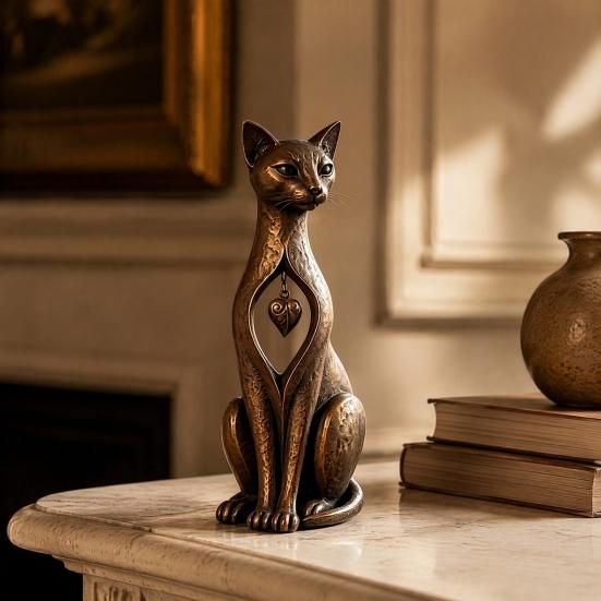 Bookshelf Decor Items Vintage Distressed Cat Figurine, Rustic Animal Statue for Desk Shelf Home Resin Decor, Handcrafted Retro Style Ornament, Unique