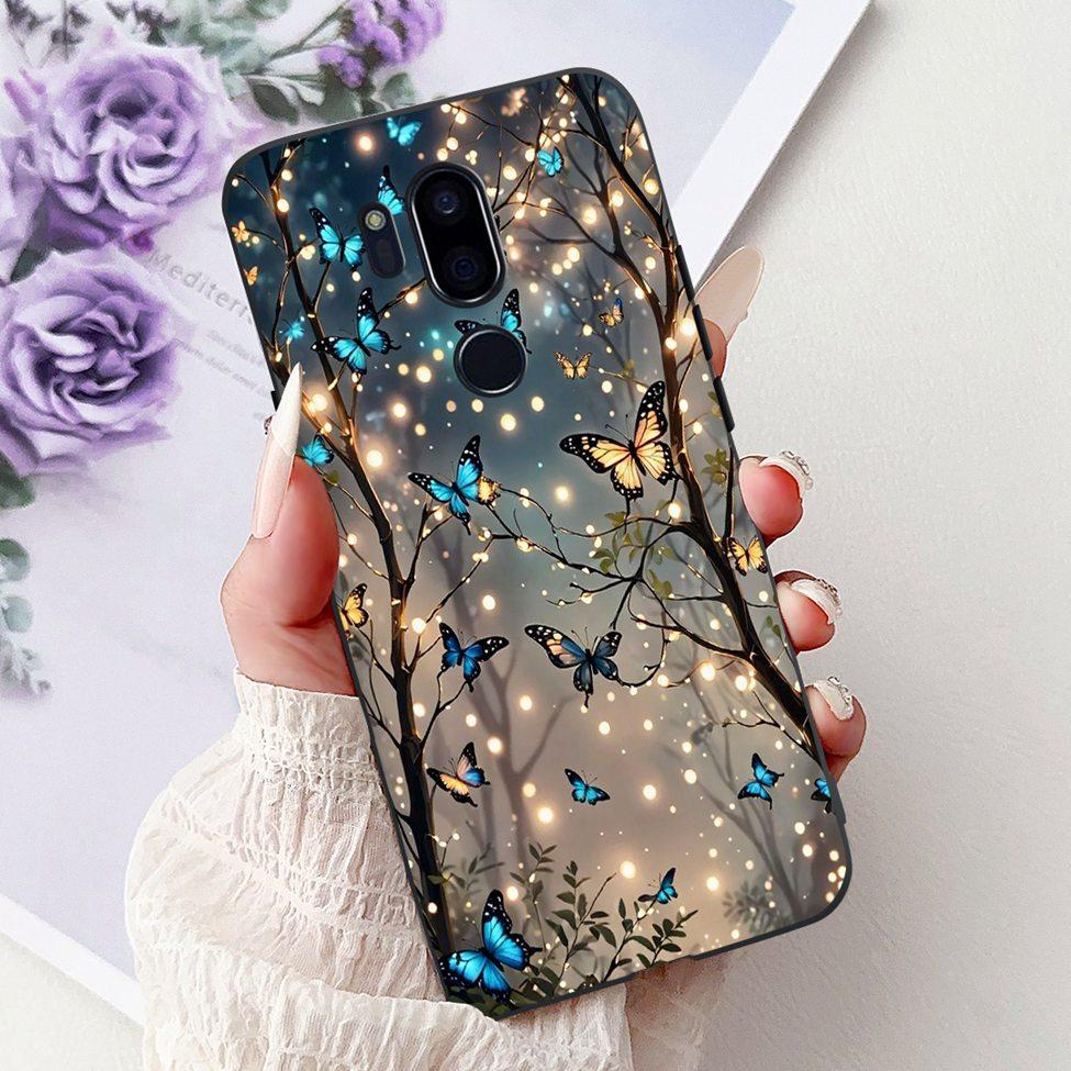 Чехол для LG G7 ThinQ Черный Силикон Милый Кот Модные Цветы Крутая Расписная Задняя Крышка Для Телефона LG G7ThinQ LMG710EM