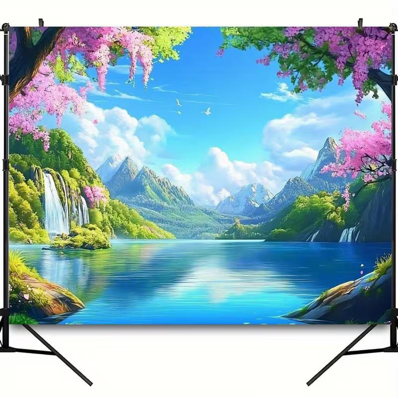 2D Pink Sakura Landscape Backdrop for Wedding & Spring Parties