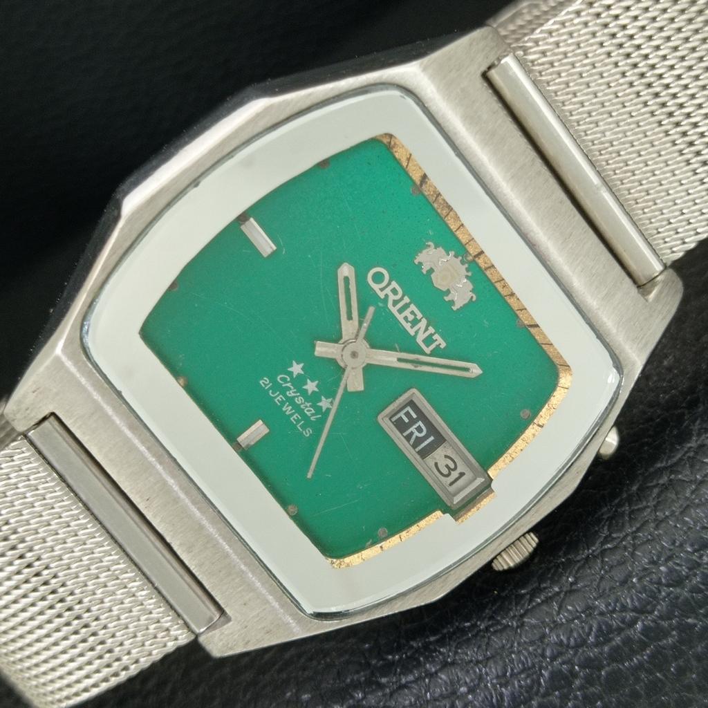Orient 46941 КРИСТАЛЛ АВТОМАТИЧЕСКИЕ ВИНТАЖНЫЕ ЯПОНСКИЕ МУЖСКИЕ ЧАСЫ ЗЕЛЕНЫЙ ЦИФЕРБЛАТ a706302-1