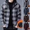 Мужская осенне-зимняя куртка в клетку с принтом в клетку, вязаный кардиган на молнии с капюшоном и длинным рукавом на шнурке средней длины, толстое теплое повседневное пальто