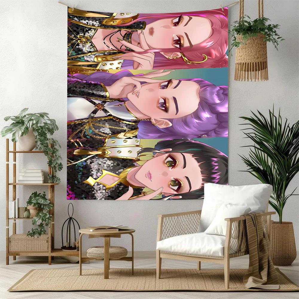 K-pop Girl Friend Vintage Tapestry Cozy Warm Perfect for Dorm Wall Bedroom Studio Wall Multipurpose Hand Painted Style