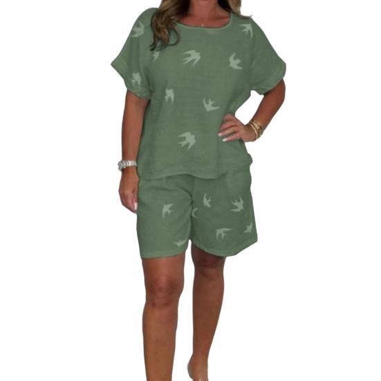 Yousheng повседневный комплект из двух частей для женщин, хлопковый лен, O-образный вырез, короткие рукава, топ и шорты, комплект свободной домашней одежды, подходящий костюм на весну и лето