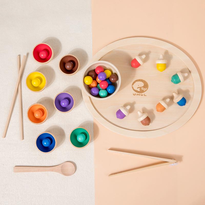 Wooden Bead Color Sorting Tray Educational Toy Toddlers Preschool Learning Play