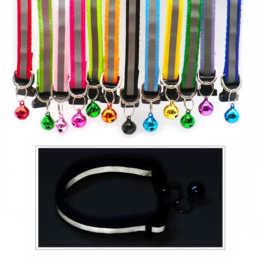 2Pcs/Pack 12 Colors Reflective Adjustable Cats And Small Dogs Collars With Bells Pet Supplies 1