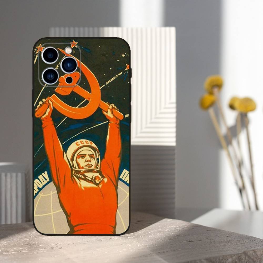 Russian USSR Banner Phone Case For iPhone 16,15,14,13,12,11 Plus,Pro Max,XS,X,XR,SE,Mini,8,7,Soft Silicone Black Cover