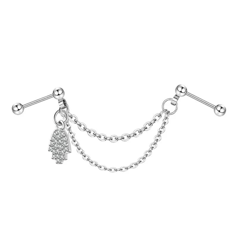 Серьги-пирсинг Мода Шарик на винте Нержавеющая сталь l Цепочка циркон Луна Сердцевидный гвоздик для козелка уха