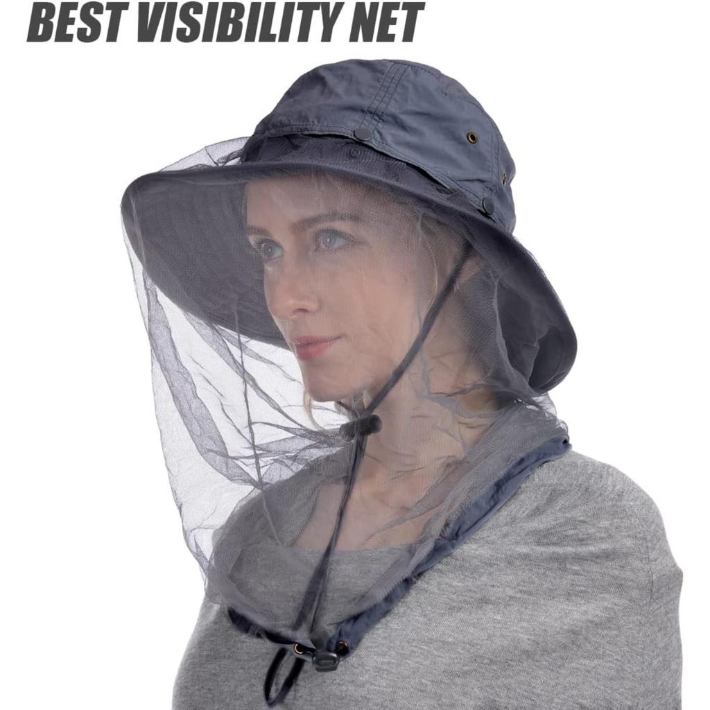 Head Net Hat, Safari Hat Sun Hat Bucket Hat with Hidden Net Mesh