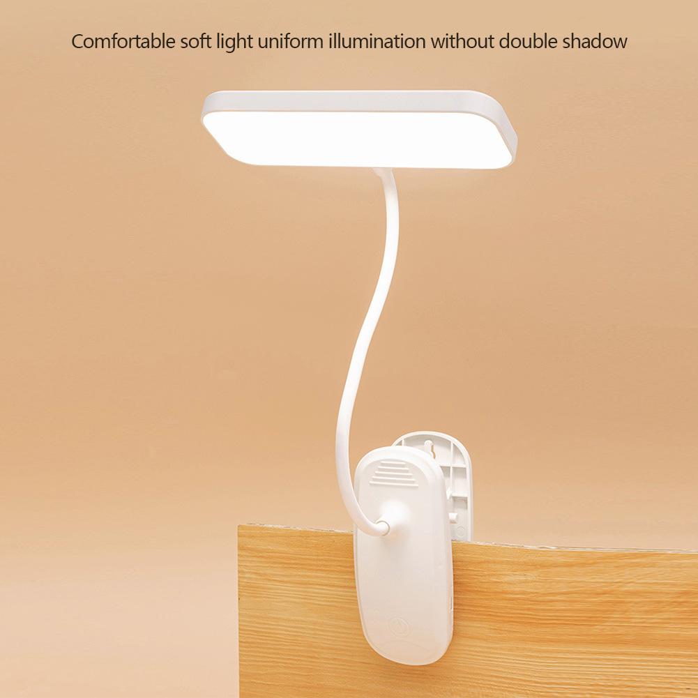 Светодиодная настольная лампа с защитой глаз и зажимом, перезаряжаемая через USB, 360°, гибкая настольная лампа для чтения в спальне, ночник