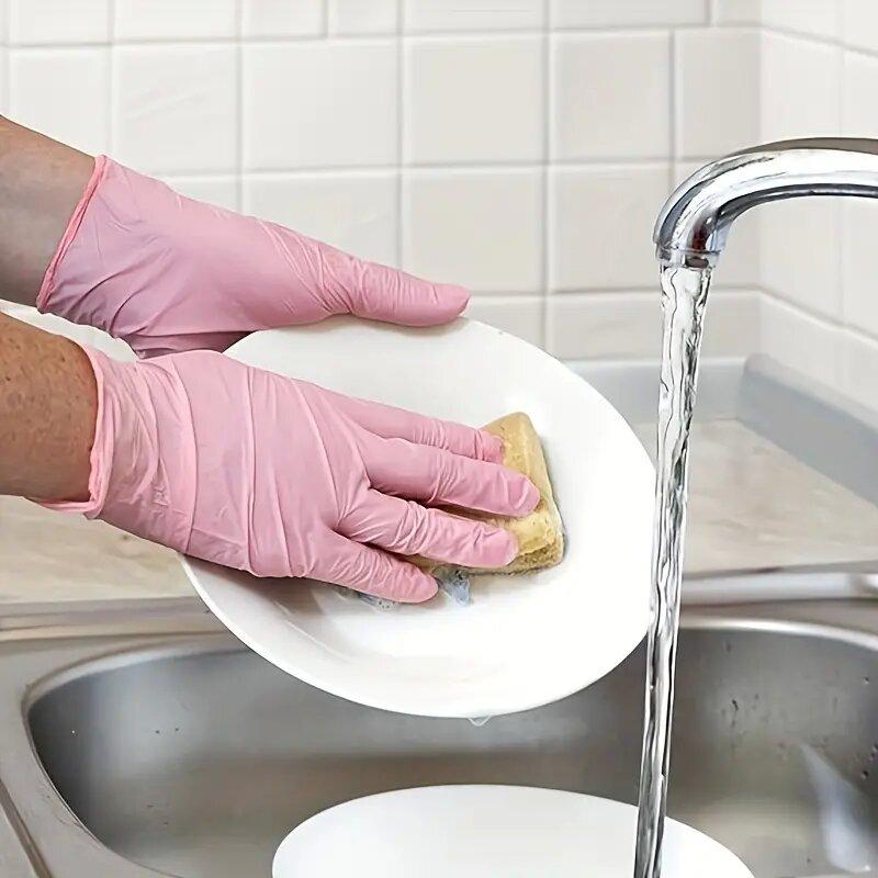 Light Pink Nitrile Gloves WaterProof Durable Cleaning Dishwashing Tattoo Household Cleaning Supplies Latex Free