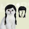 Funny Black Double Ponytail Pet Wig with Adjustable Strap Novelty Dog Cat Cosplay Accessory for Halloween Christmas Parties Festivals