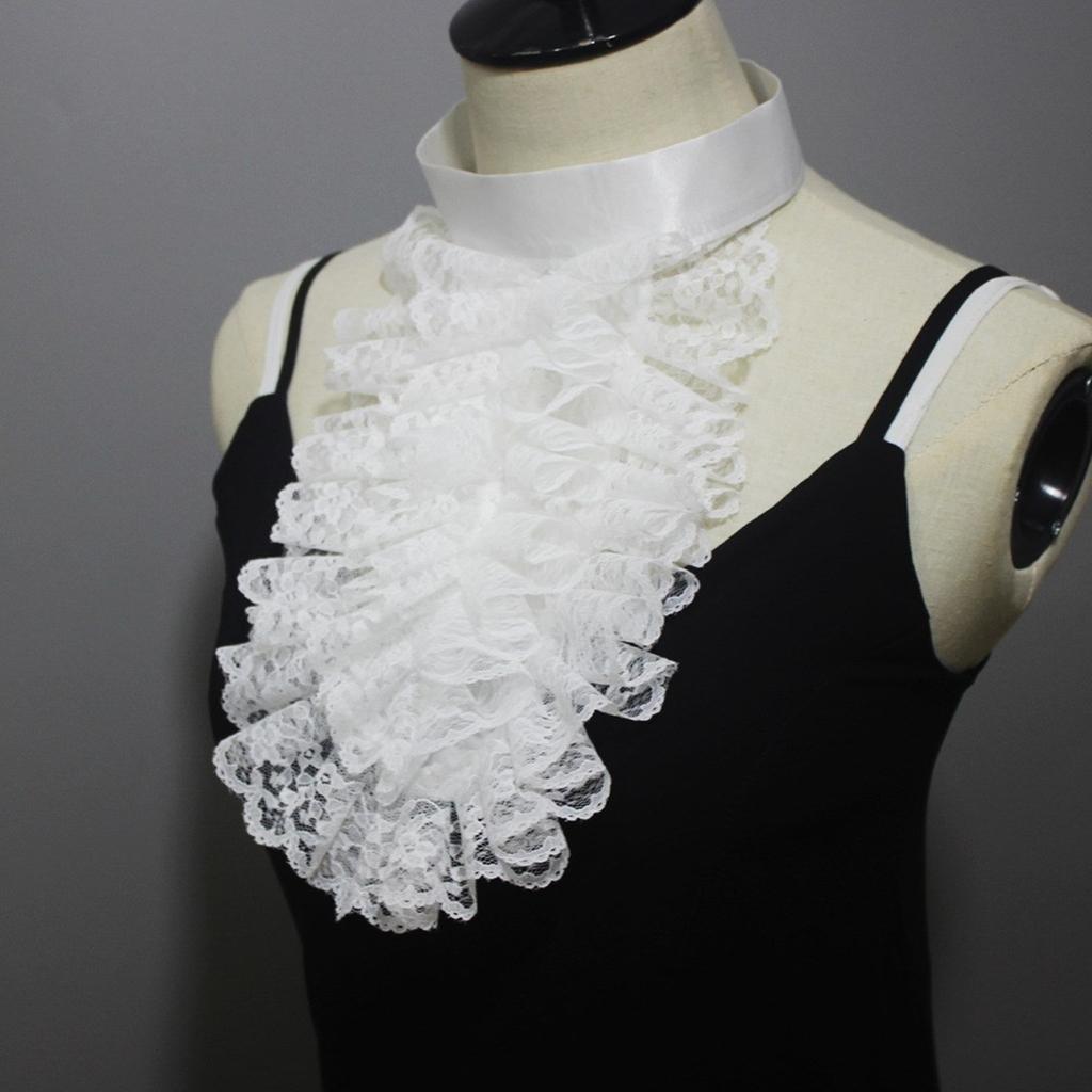 Victorians Colonial Ruffle Lace Jabot False Collar Necktie Steampunk Medieval Costume Shirt Front Detachable Neck Collar
