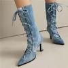 Women's High-heeled Short Boots Autumn and Winter New Style Pointed, Slim, and Oversized Denim Boots