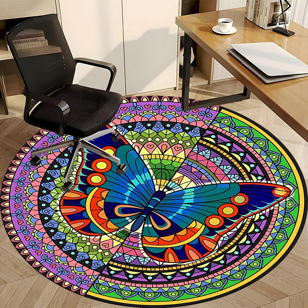 1pc Mandala ButterflyChair Carpet for Office, Indoor Non-Slip Washable Polyester Fiber Carpet, Mat For Office, Machine Washable