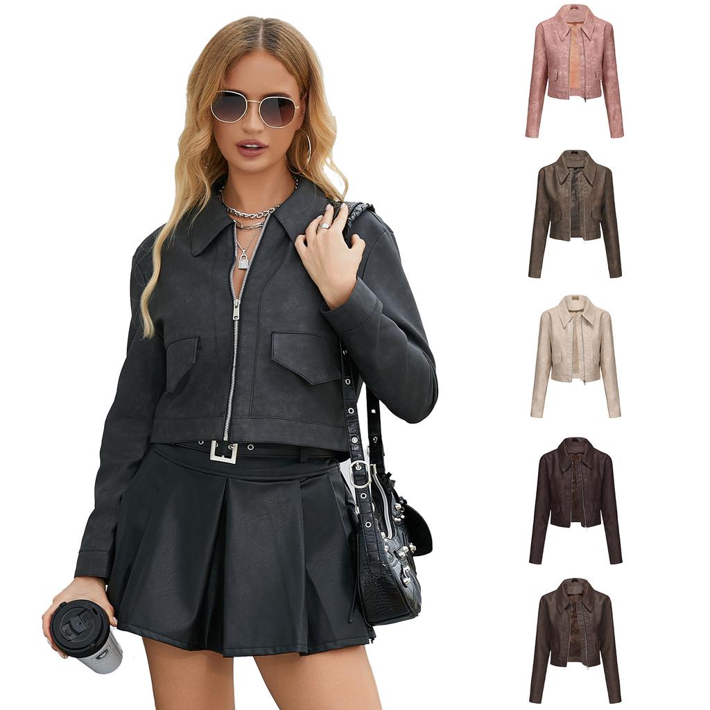 Spring and Autumn New Thin Leather Jacket Women's Long-sleeved Casual Ladies Coat Fashion European and American Leather Jacket