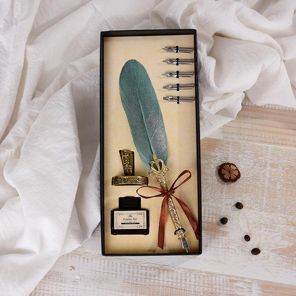 Feather Quill Dip Pen Writing Ink Set School Office Wedding Stationery Gift