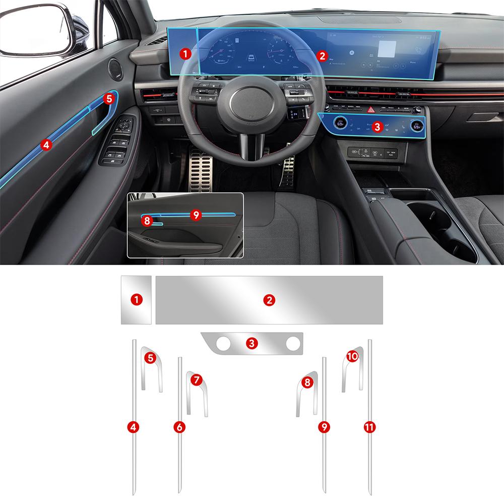 Внутренняя пленка из ТПУ для Hyundai Sonata 2024 2025 2026 Защитная пленка для экрана центральной консоли Антицарапина Самовосстанавливающаяся Прозрачная наклейка