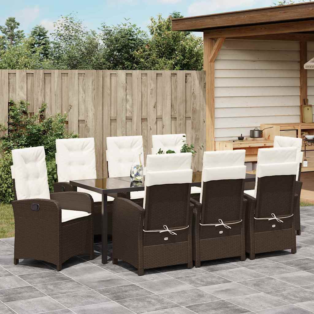 Outdoor Dining Set with Cushions 9 pcs Brown Poly Rattan