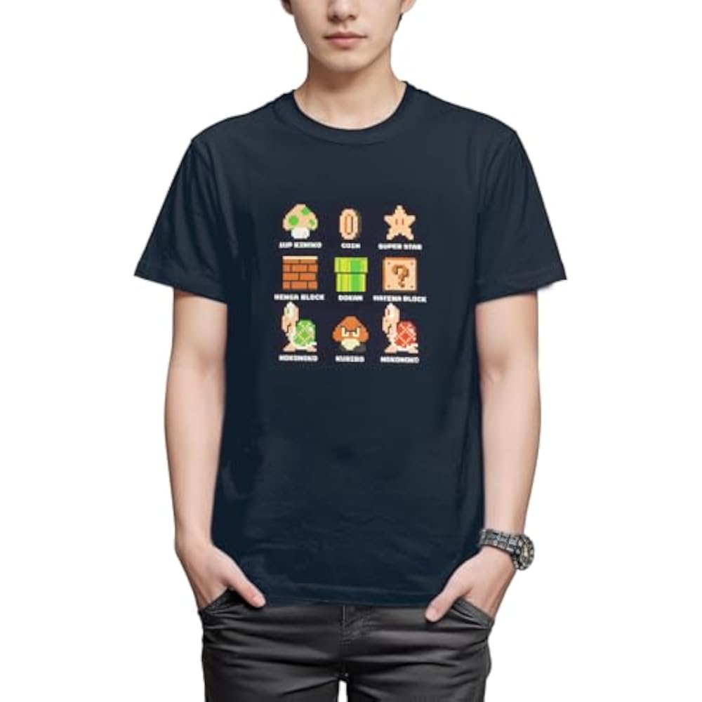 [Fine Plus] T-shirt Short Sleeve Super Mario Bros. Mario Dot Collection Retro Toy Character