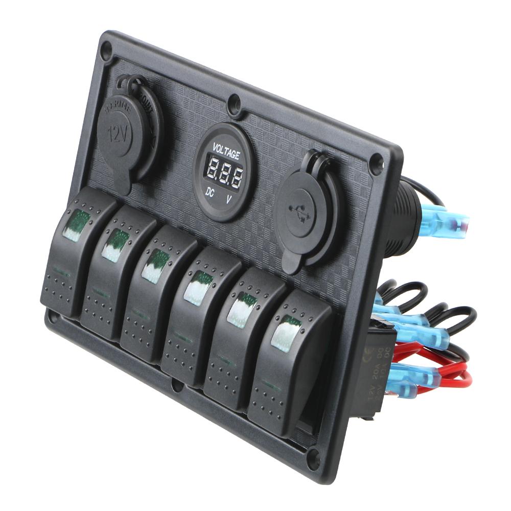 Для Морской Лодки Автомобиля Автодома Транспортных средств Грузовика Яхты 4.2A Двойной USB Слот Розетка Цифровой Дисплей Напряжения 6 Позиционная Панель Кулисных Переключателей