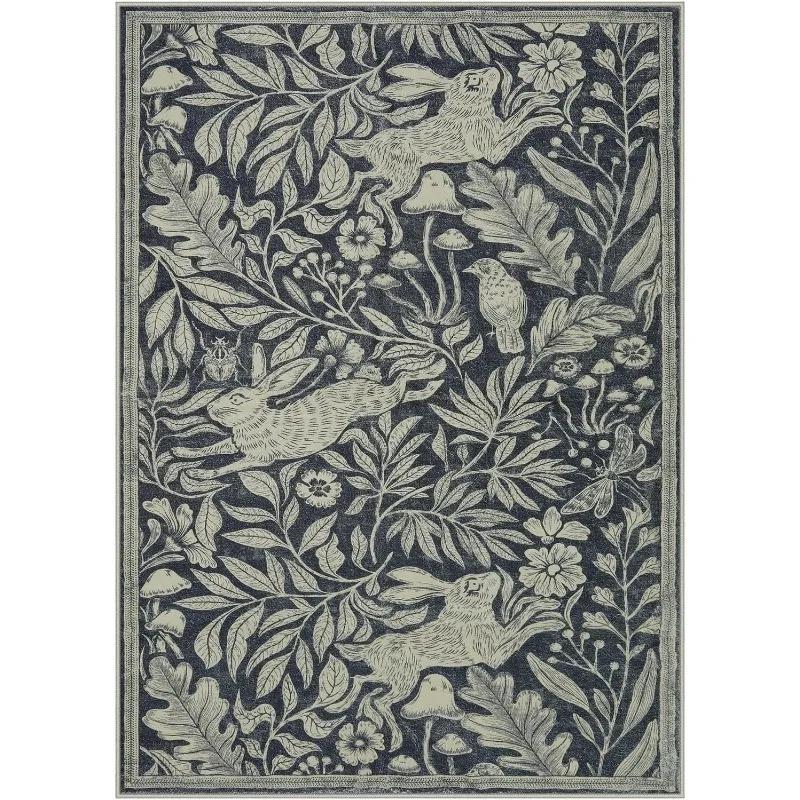 Ковер для гостиной Мягкие моющиеся коврики для столовой Ковер с винтажным принтом Зеленые ковры для спальни Пятноустойчивый напольный коврик под журнальный столик