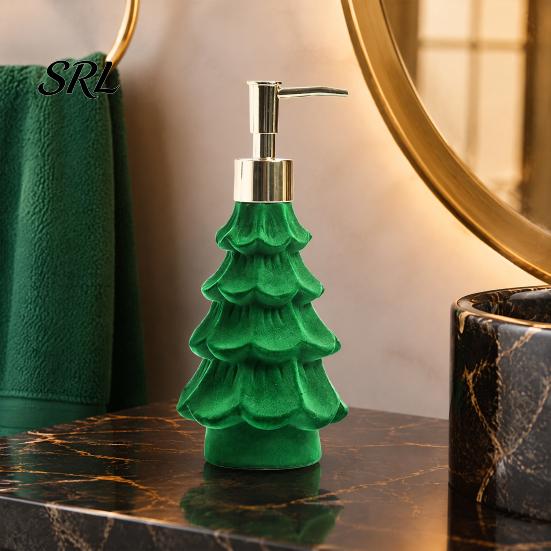 Creative Christmas Gifts for Her Tree Soap Dispenser, Flocking Effect Refillable Lotion Sturdy Resin Bottle Countertop Pump Bottle, Reusable Dispenser