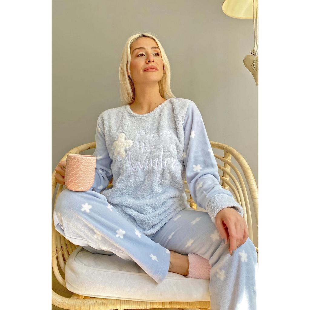 Фиолетовый женский плюшевый пижамный комплект с рисунком Hello Winter