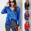 Women Shirt Lapel Long Sleeve Smooth Satin Shirt Tops Solid Color Loose