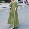 Swing Dress Women - Long Sleeve V-Neck Ruffled Maxi Boho Loose Fit Work To Weekend