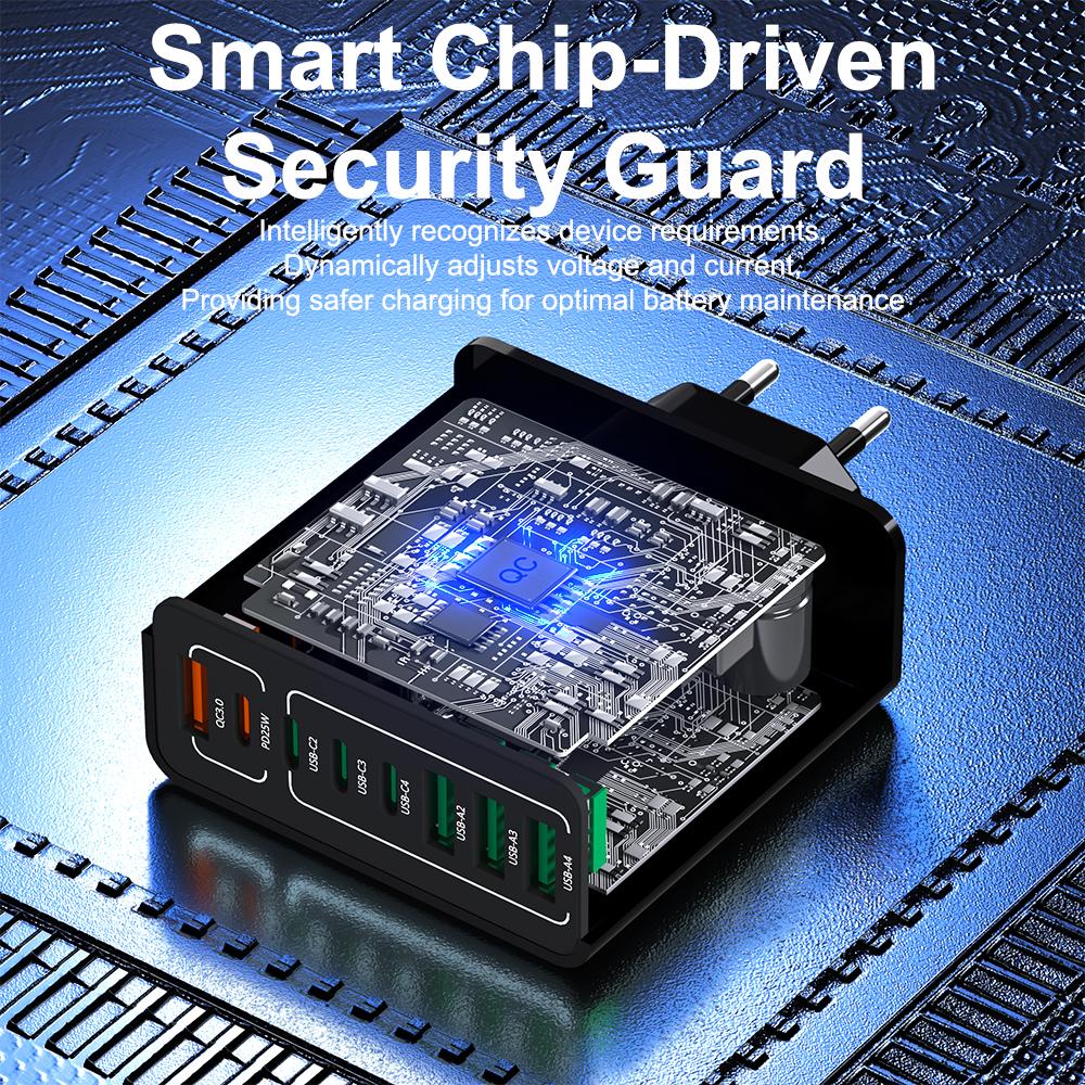 GaN Fast Charging 8USB Type C Charger EU KR PD 3.0 Quick Charge Wall For Phone Adapter For iPhone 16 15 Xiaomi Samsung