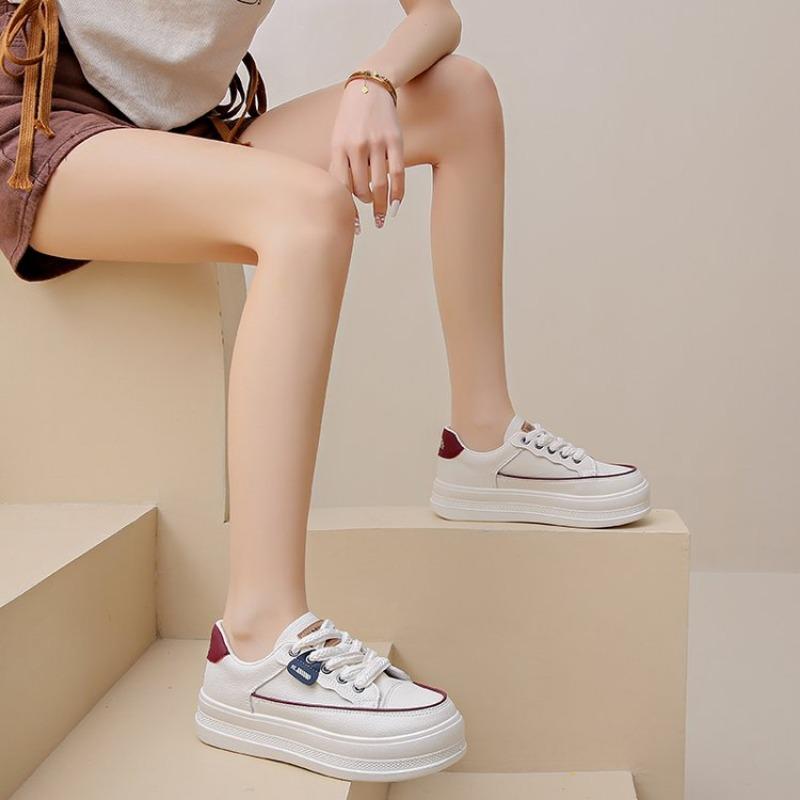 New Women Casual Shoes White Pu Lace-Up Woman Sneakers Fashion Korean Version Women Tennis Shoes Platform Sneakers