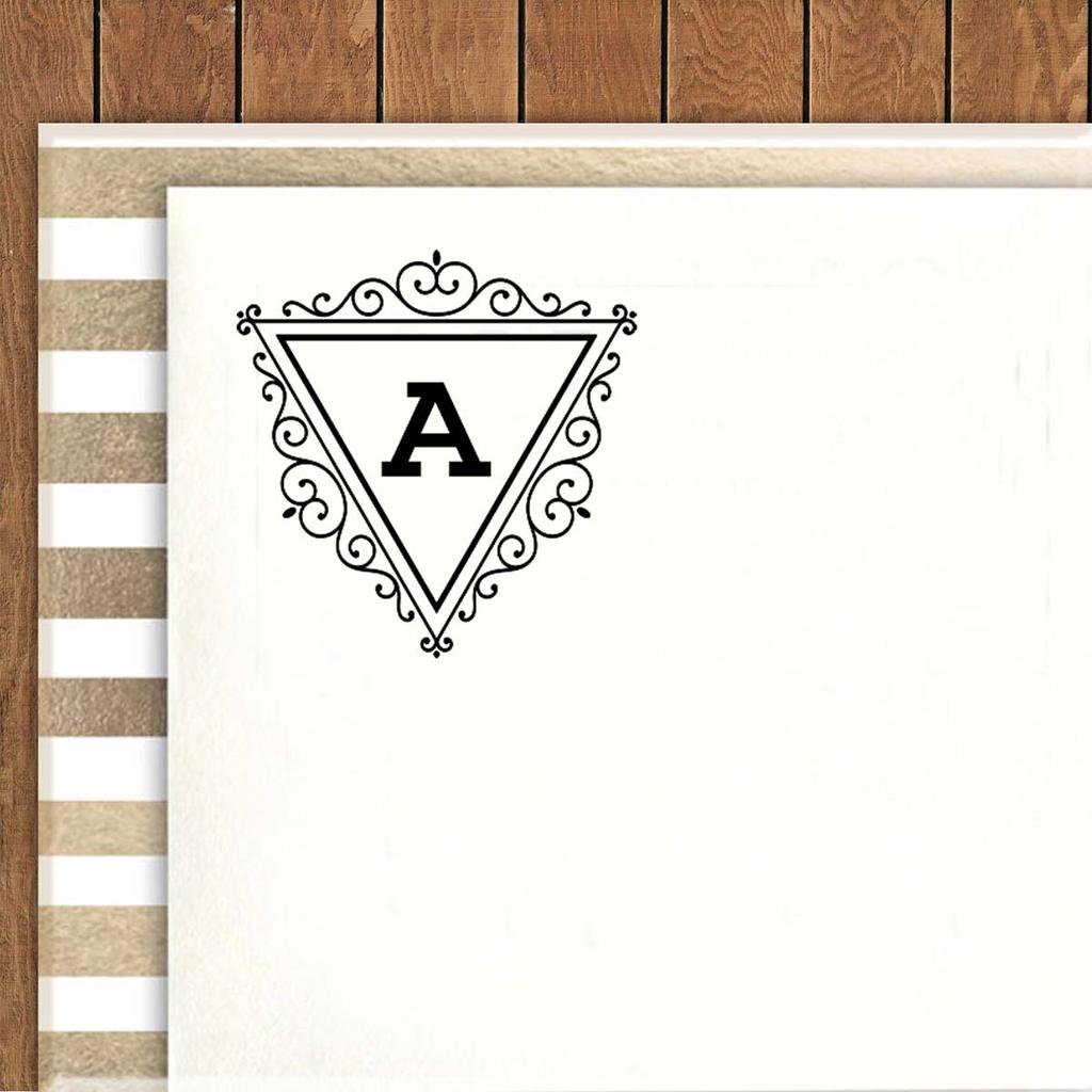 Printtoo R-40 Swirl Border Triangle A Alphabet Monogram Initial Self Inking Rubber Stamp Office