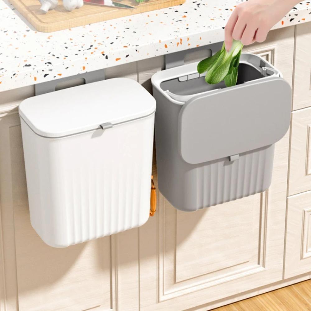 Large Capacity Wall Mounted Trash Plastic Trash Bin Garbage Can Sliding Lid Trash Home