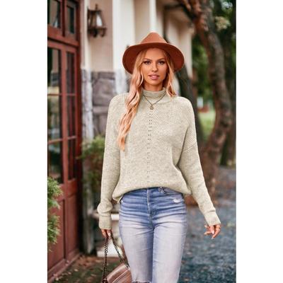 Осенне-зимний женский свитер, модный однотонный вязаный свитер с половиной воротника, свободный полый свитер большого размера