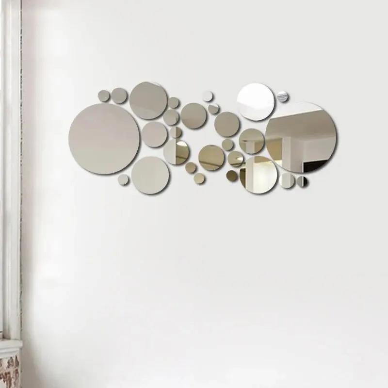 26/32pcs 3D Acrylic Mirror Wall Sticker, Round Mirror, DIY Bedroom, Bathroom and TV Background Room Sticker Wall Decoration