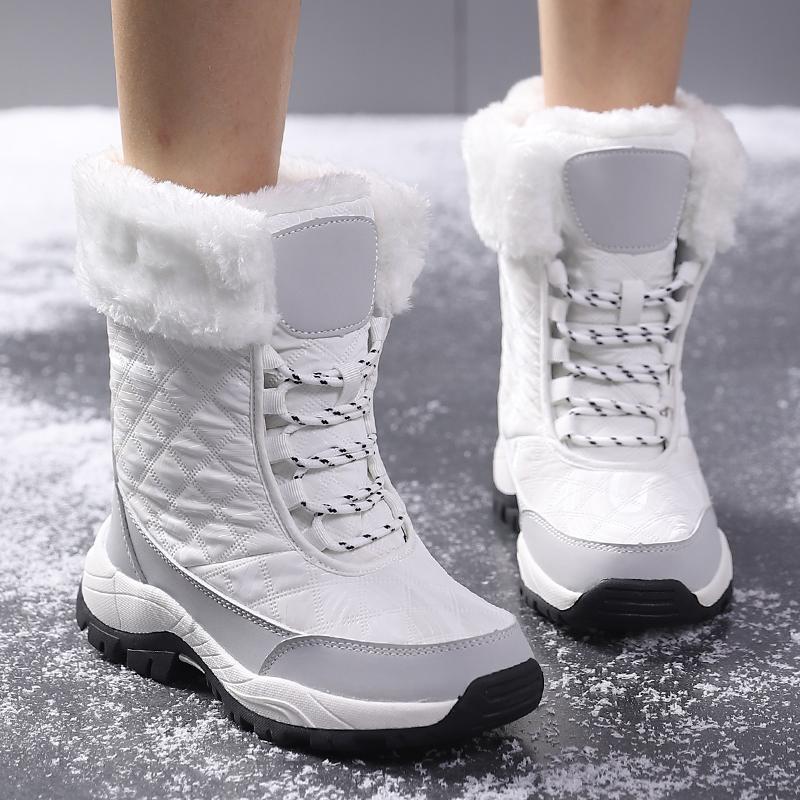 Теплые хлопковые ботинки Женские ботинки с высоким голенищем Нескользящие зимние плюшевые ботинки для улицы для ходьбы Походные кроссовки