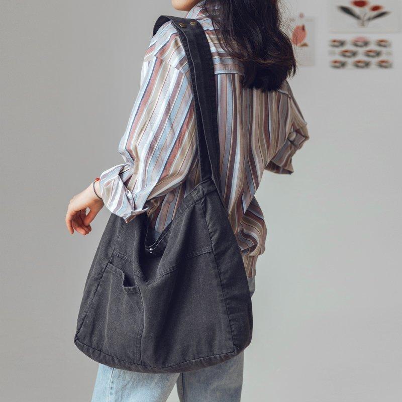 Сумка из мытой джинсовой сумки, большая вместительная сумка через плечо, студенческая большая сумка, женская простая сумка через плечо