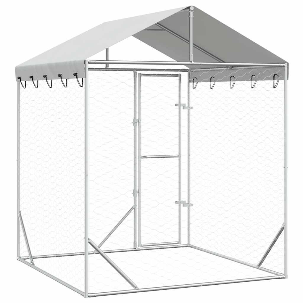 Outdoor Dog Kennel with Roof Silver 2 x 2 x 2.5 m Galvanized Steel