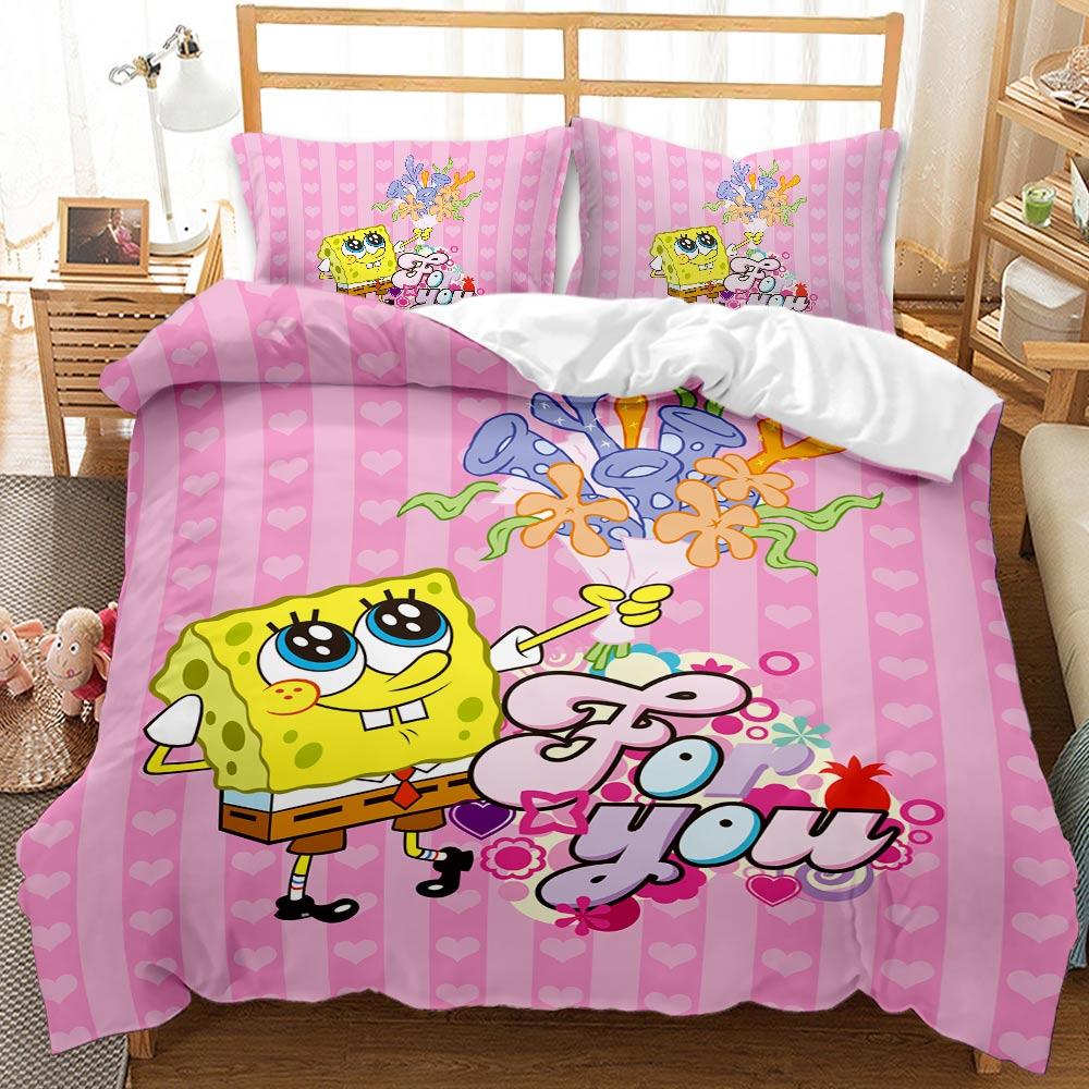 Cute SpongeBob Bedding Sets Exquisite Bed Supplies Set Duvet Cover Bed Comforter Set Bedding Set Luxury Birthday Gift