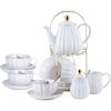 Serve for 6- Fine China White Coffee Cup/Teacup Set, 8 OZ Cups& Saucer, with Teapot-Sugar Bowl-Cream Pitcher Teaspoons