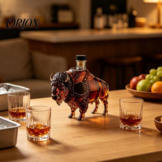 Детальная скульптура быка, графин для виски, 3D-скульптура, декоративная стеклянная посуда ручной работы, емкость для алкоголя, для декора домашнего бара