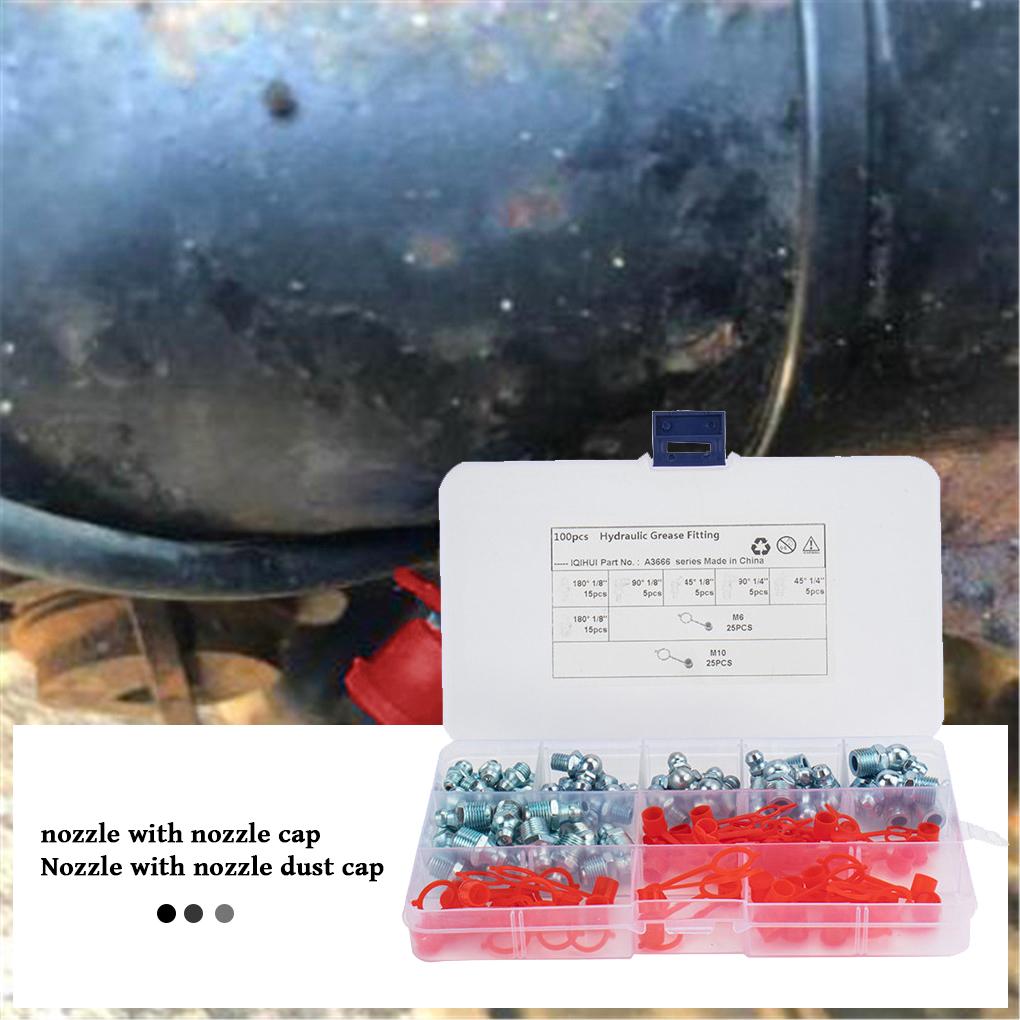 Ассортимент пресс-масленок 45 градусов, 90 градусов, прямая пресс-масленка, масляный ниппель с колпачками, 100 шт.