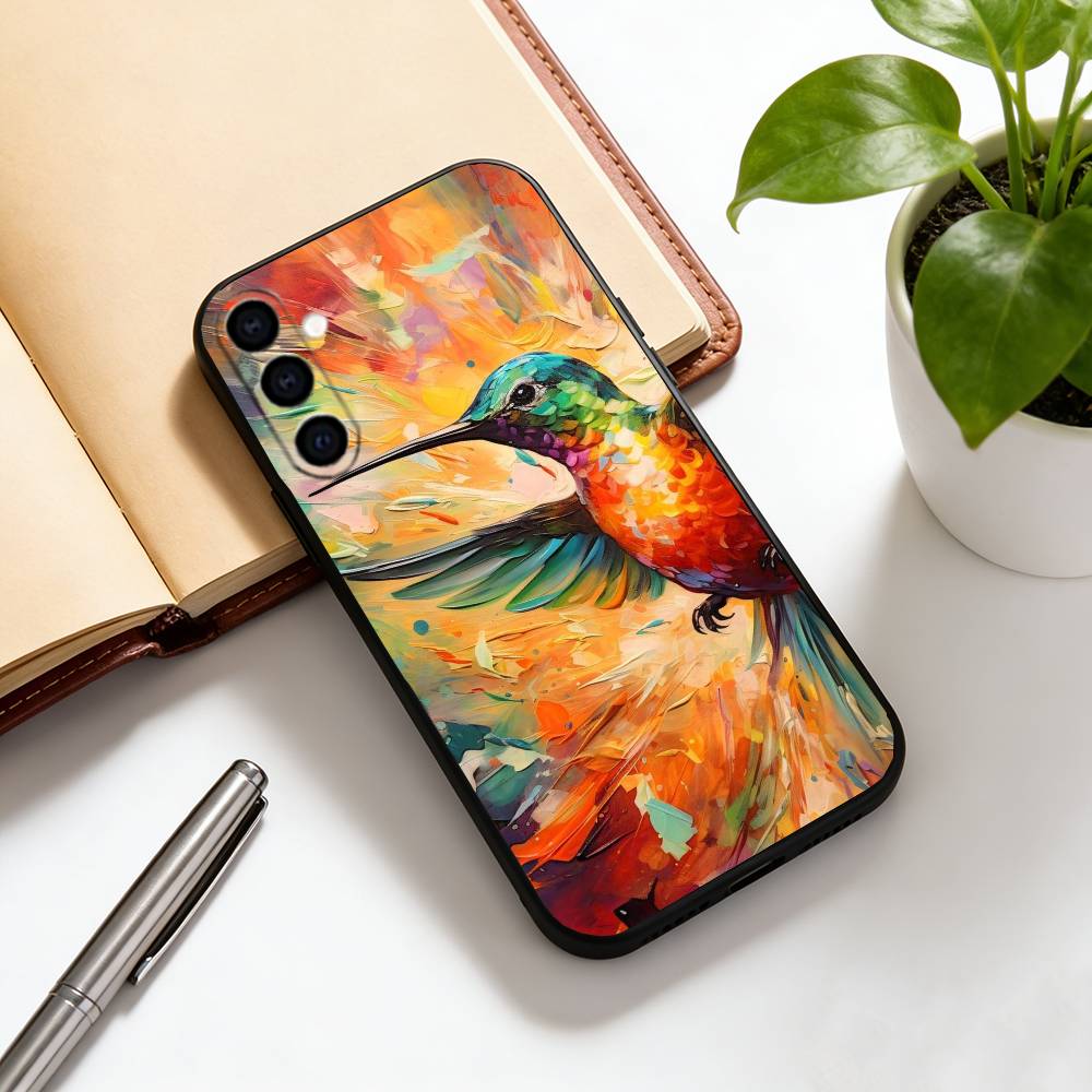 Красочная птица колибри Чехол для телефона для Samsung Galaxy A73, A72, A71, A70, A53, A52, A51, Мягкий силиконовый черный чехол