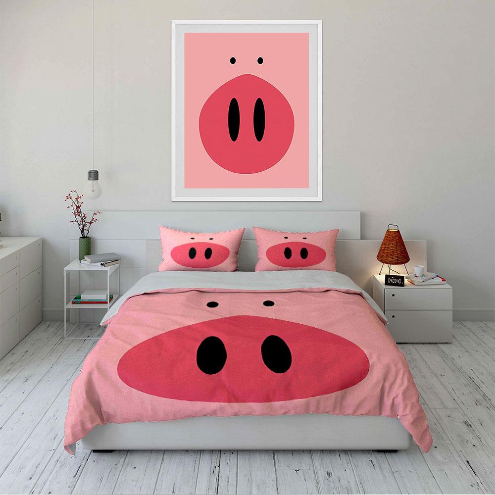 Cute Pink Pig Face Design Bedding Duvet Cover Set Duvet Cover Pillowcases (1*Duvet Cover 2*Pillowcases, without duvet insert)